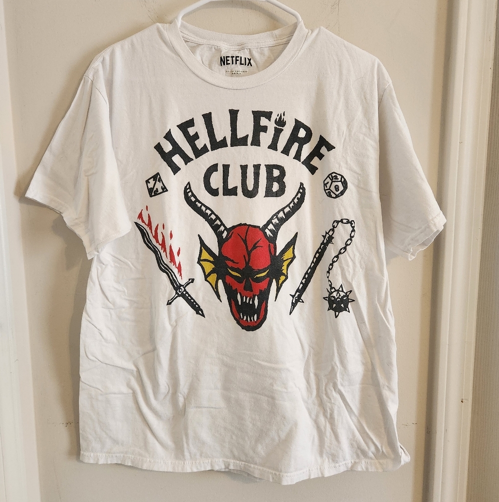 Netflix White Hellfire Club Graphic Demon Tee Large